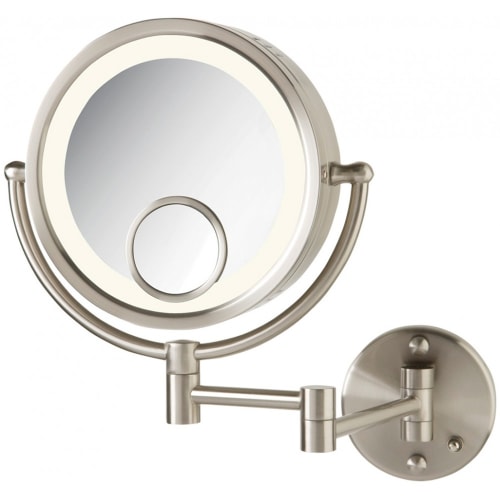 Jerdon® Halo Light® Wall Mirror, Regular/7x Magnification/15x Spot, 13.5" Ext, Nickel